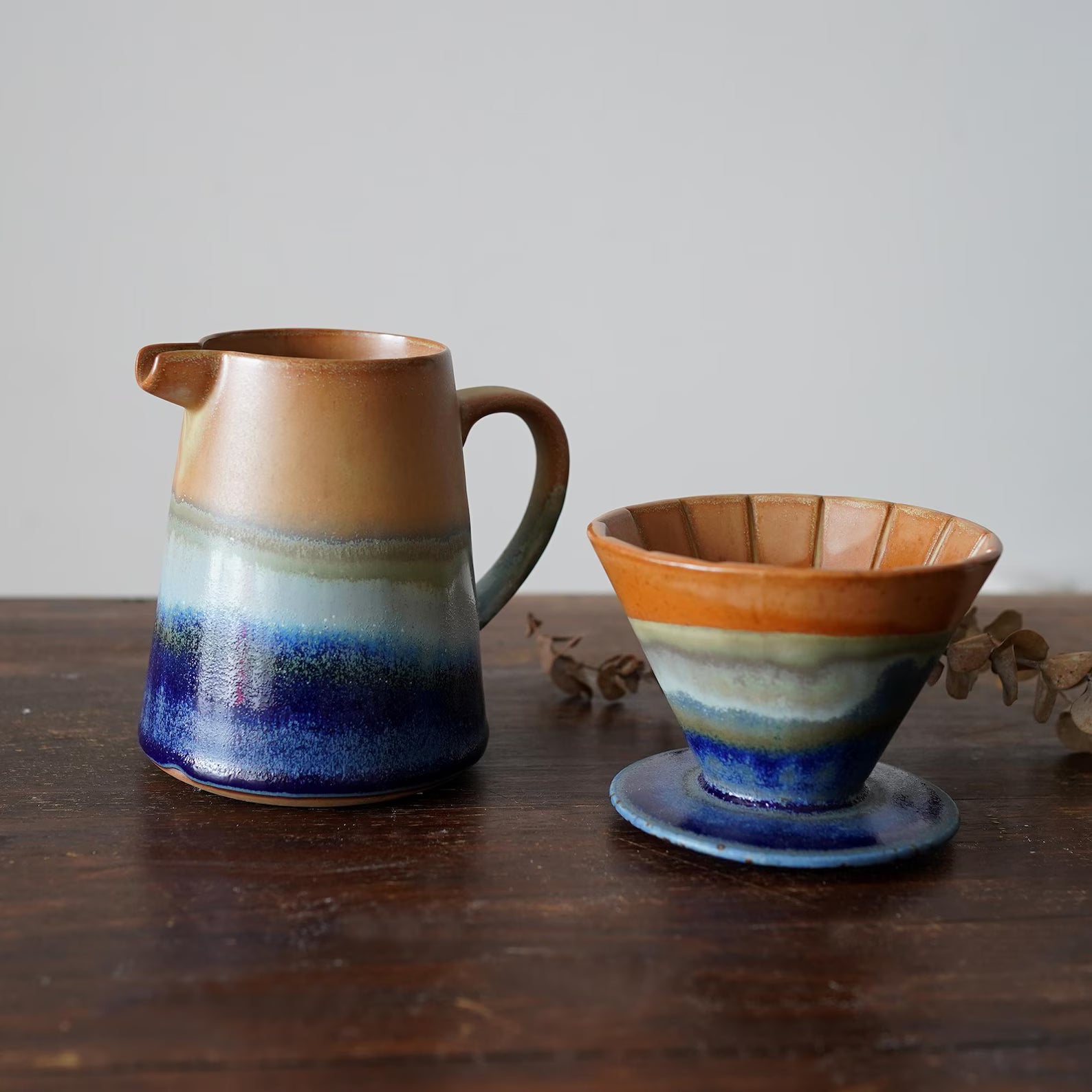 Ceramic Coffee dripper set,Coffee Jug,Blue Ceramic Pour Over Coffee Server with Dripper ,Pour Over Coffee Maker Set,Coffee Dripper Gift Set