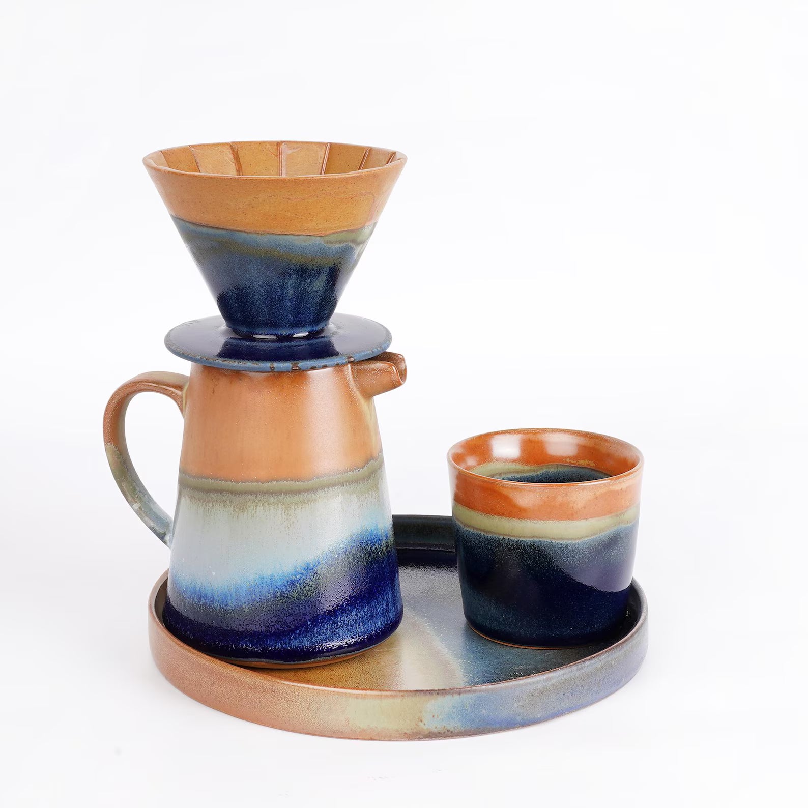 Ceramic Coffee dripper set,Coffee Jug,Blue Ceramic Pour Over Coffee Server with Dripper ,Pour Over Coffee Maker Set,Coffee Dripper Gift Set
