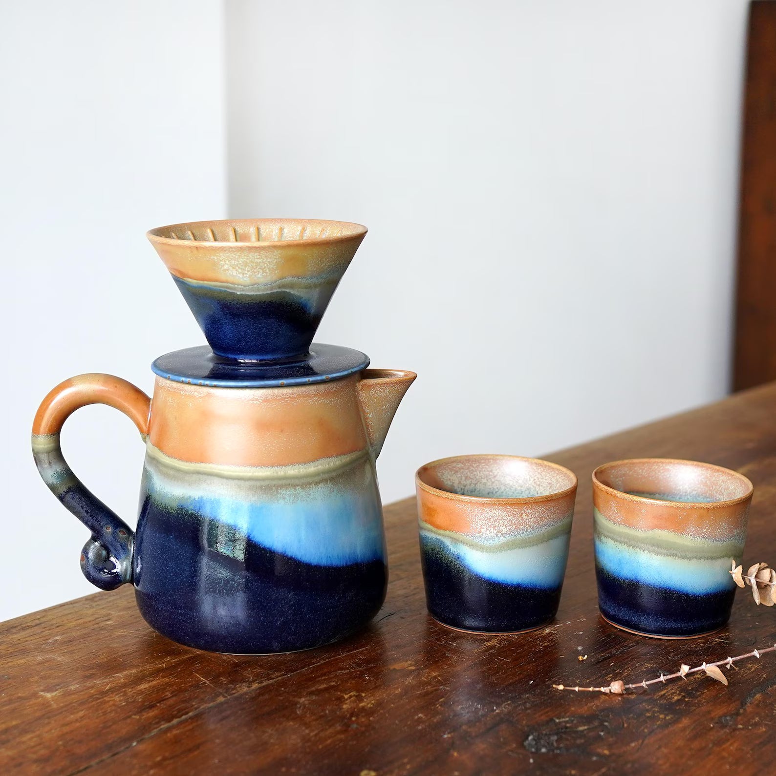 Large 31oz / Family Size Dripper with Jug,Blue Ceramic Pour Over ,Pour Over Coffee Maker Set,Gift for Coffee Lovers,Christmas gift